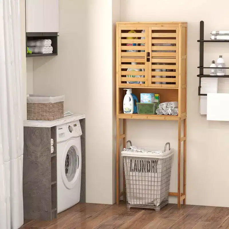 Meuble de rangement haut de salle de bain en bambou au-dessus des toilettes, étagère de rangement peu encombrante