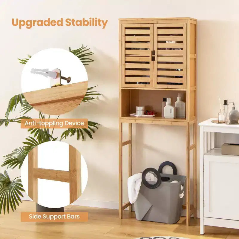 Meuble de rangement haut de salle de bain en bambou au-dessus des toilettes, étagère de rangement peu encombrante