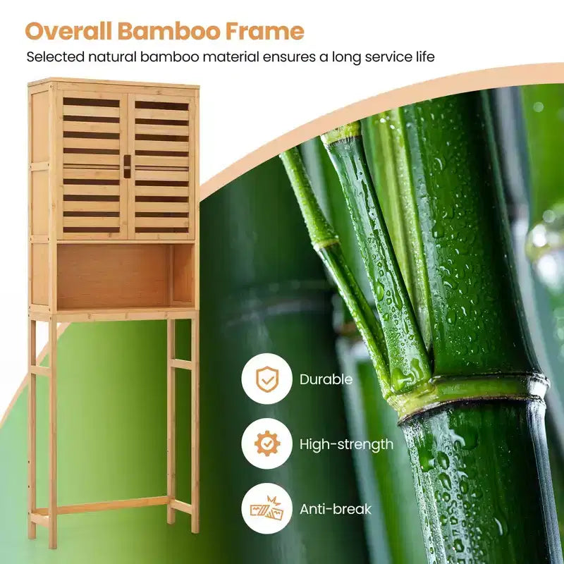 Meuble de rangement haut de salle de bain en bambou au-dessus des toilettes, étagère de rangement peu encombrante