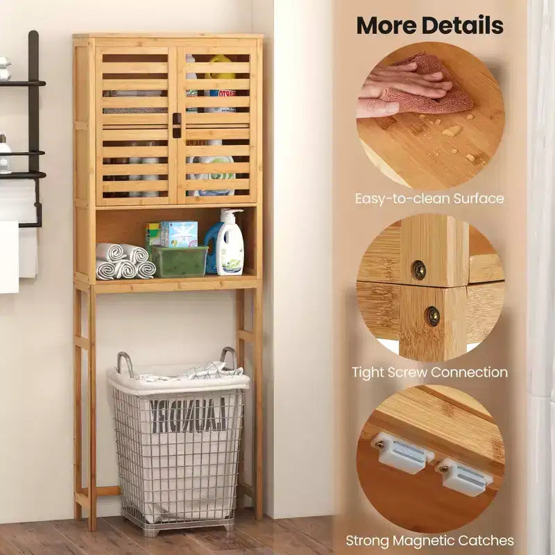 Meuble de rangement haut de salle de bain en bambou au-dessus des toilettes, étagère de rangement peu encombrante