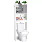 Costway Over The Toilet Storage Cabinet Bathroom Space Saver w/ Open Shelves & Door