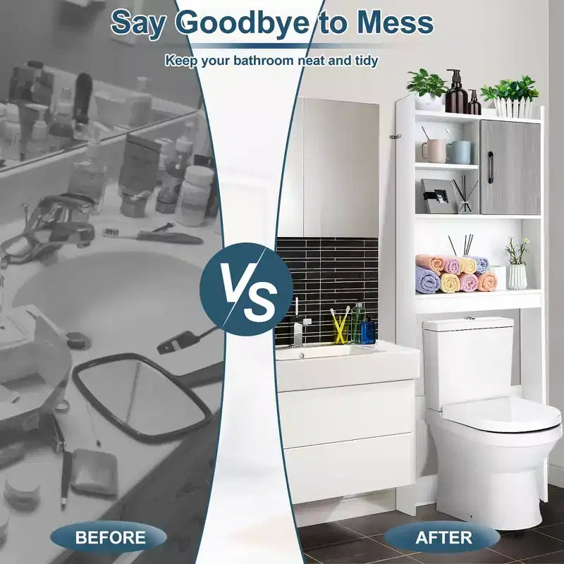 Meuble de rangement WC gain de place avec étagères ouvertes et porte