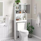 Meuble de rangement WC gain de place avec étagères ouvertes et porte