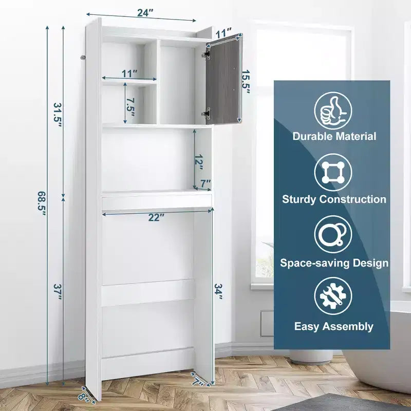 Meuble de rangement WC gain de place avec étagères ouvertes et porte