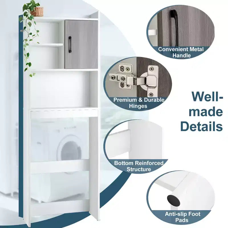 Meuble de rangement WC gain de place avec étagères ouvertes et porte