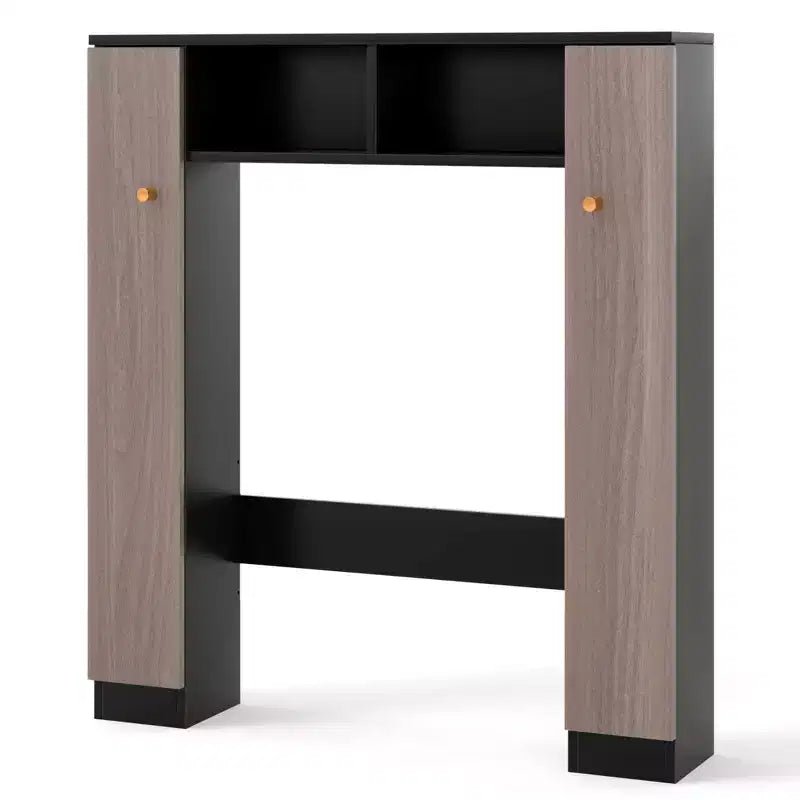Meuble de rangement WC double porte, organisateur de rangement de salle de bain au-dessus des toilettes, naturel/blanc
