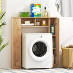 Meuble de rangement WC double porte, organisateur de rangement de salle de bain au-dessus des toilettes, naturel/blanc