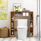 Meuble de rangement WC double porte, organisateur de rangement de salle de bain au-dessus des toilettes, naturel/blanc