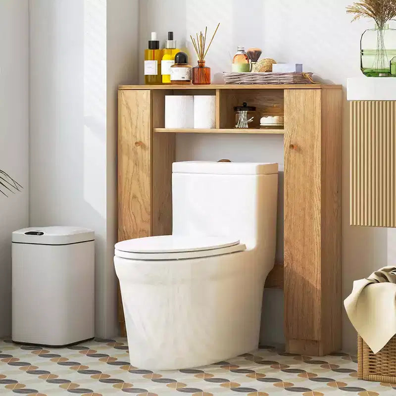 Meuble de rangement WC double porte, organisateur de rangement de salle de bain au-dessus des toilettes, naturel/blanc