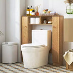 Meuble de rangement WC double porte, organisateur de rangement de salle de bain au-dessus des toilettes, naturel/blanc