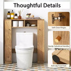 Meuble de rangement WC double porte, organisateur de rangement de salle de bain au-dessus des toilettes, naturel/blanc