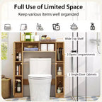 Meuble de rangement WC double porte, organisateur de rangement de salle de bain au-dessus des toilettes, naturel/blanc