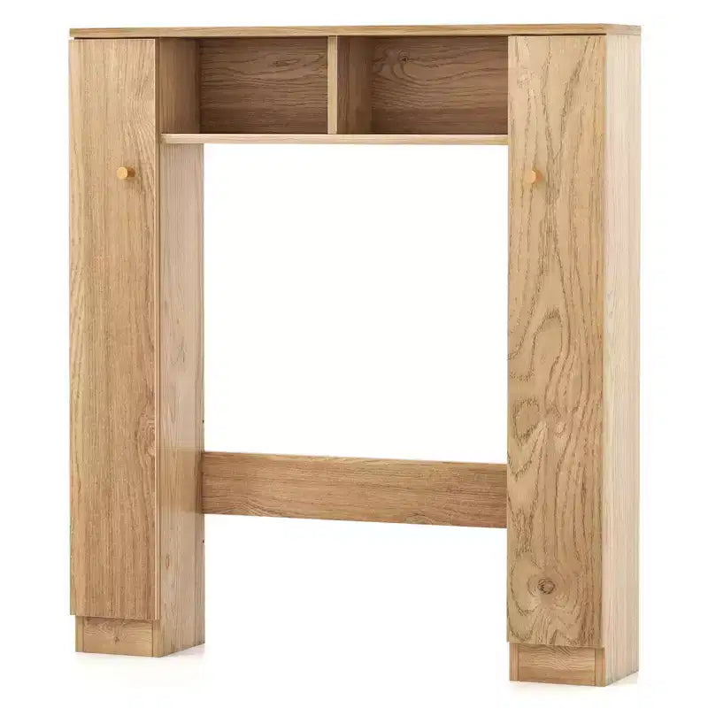 Meuble de rangement WC double porte, organisateur de rangement de salle de bain au-dessus des toilettes, naturel/blanc