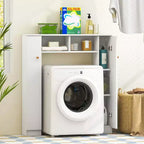 Meuble de rangement WC double porte, organisateur de rangement de salle de bain au-dessus des toilettes, naturel/blanc