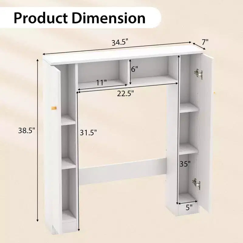 Meuble de rangement WC double porte, organisateur de rangement de salle de bain au-dessus des toilettes, naturel/blanc