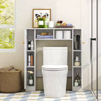 Meuble de rangement WC double porte, organisateur de rangement de salle de bain au-dessus des toilettes, naturel/blanc