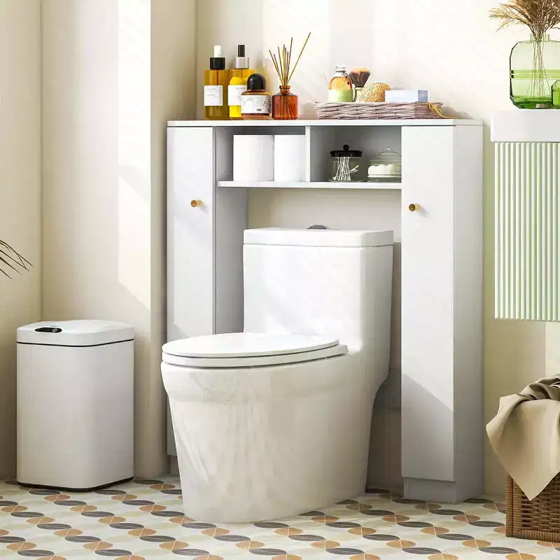 Meuble de rangement WC double porte, organisateur de rangement de salle de bain au-dessus des toilettes, naturel/blanc