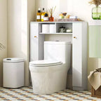 Meuble de rangement WC double porte, organisateur de rangement de salle de bain au-dessus des toilettes, naturel/blanc
