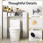 Meuble de rangement WC double porte, organisateur de rangement de salle de bain au-dessus des toilettes, naturel/blanc