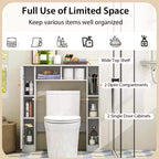 Meuble de rangement WC double porte, organisateur de rangement de salle de bain au-dessus des toilettes, naturel/blanc