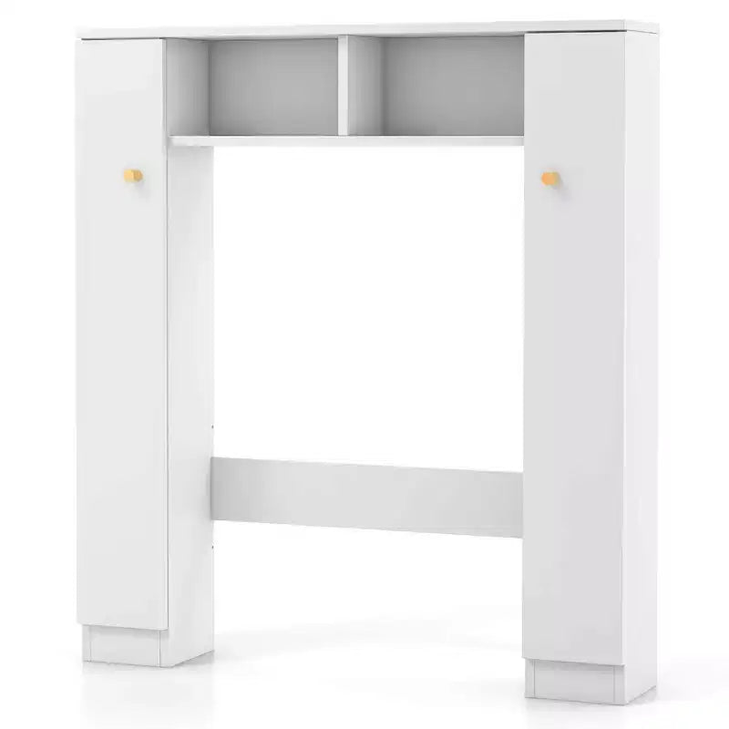 Meuble de rangement WC double porte, organisateur de rangement de salle de bain au-dessus des toilettes, naturel/blanc
