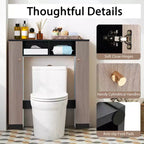 Meuble de rangement WC double porte, organisateur de rangement de salle de bain au-dessus des toilettes, naturel/blanc