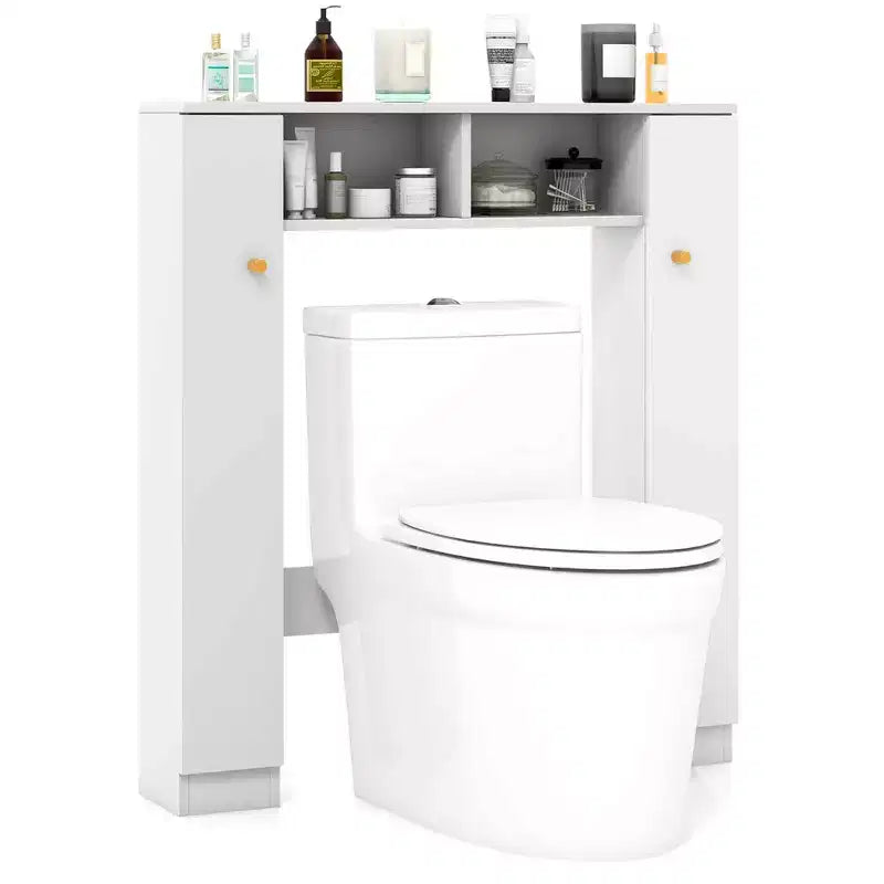 Meuble de rangement WC double porte, organisateur de rangement de salle de bain au-dessus des toilettes, naturel/blanc