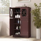 Meuble de rangement de salle de bain Costway, Armoire de rangement pour linge de maison avec portes et étagères réglables Noir/Gris/Marron/Blanc