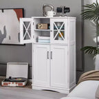 Meuble de rangement de salle de bain Costway, Armoire de rangement pour linge de maison avec portes et étagères réglables Noir/Gris/Marron/Blanc
