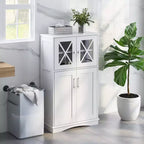 Meuble de rangement de salle de bain Costway, Armoire de rangement pour linge de maison avec portes et étagères réglables Noir/Gris/Marron/Blanc