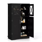 Costway Bathroom Storage Cabinet Linen Storage Cabinet with Doors and Adjustable Shelves Black/Grey/Brown/White