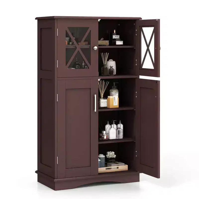 Meuble de rangement de salle de bain Costway, Armoire de rangement pour linge de maison avec portes et étagères réglables Noir/Gris/Marron/Blanc