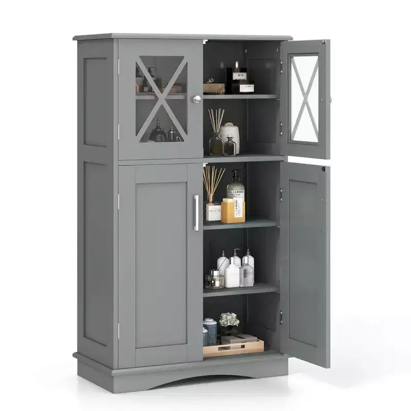Meuble de rangement de salle de bain Costway, Armoire de rangement pour linge de maison avec portes et étagères réglables Noir/Gris/Marron/Blanc