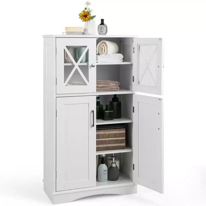 Meuble de rangement de salle de bain Costway, Armoire de rangement pour linge de maison avec portes et étagères réglables Noir/Gris/Marron/Blanc