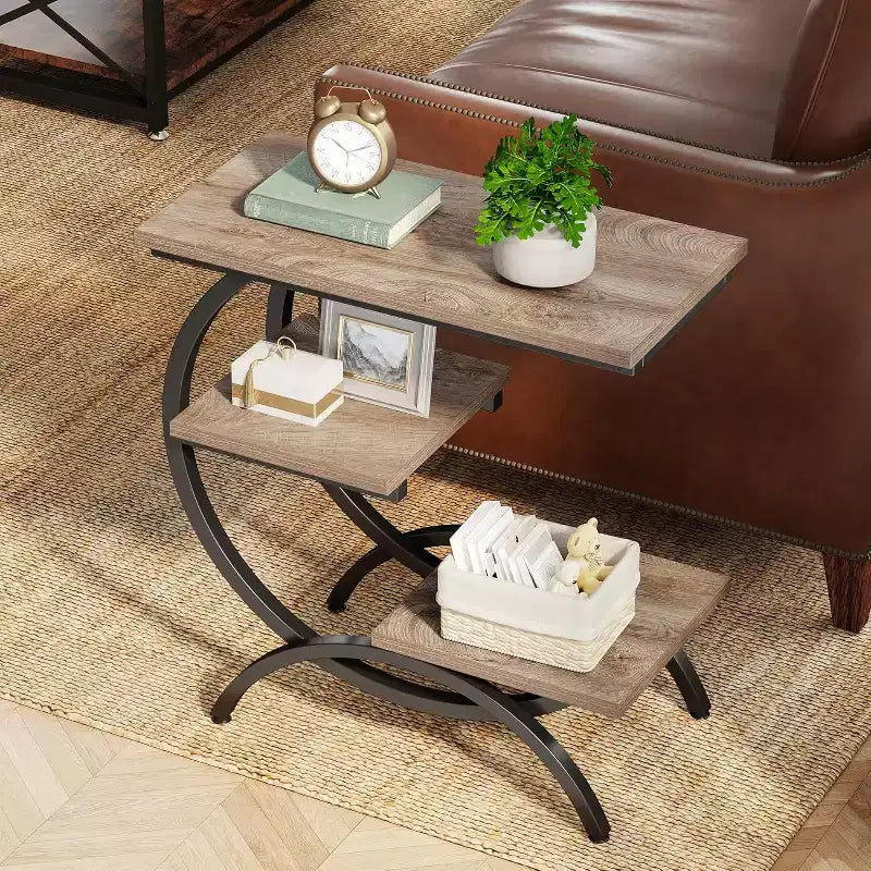 Tribesigns Table d'appoint industrielle en C à 3 niveaux