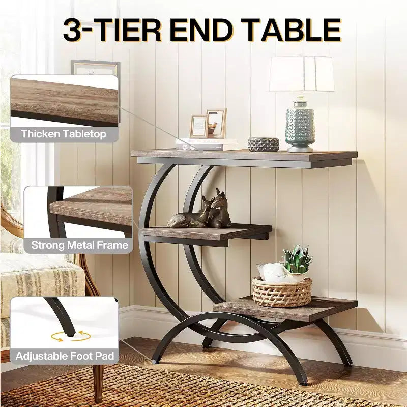 Tribesigns Table d'appoint industrielle en C à 3 niveaux
