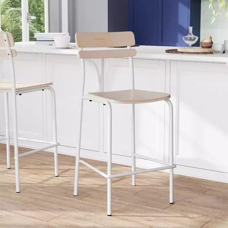 Lot de 2 tabourets de bar Flash Furniture Cyprus en bois massif de qualité commerciale avec structure en métal et finition antique