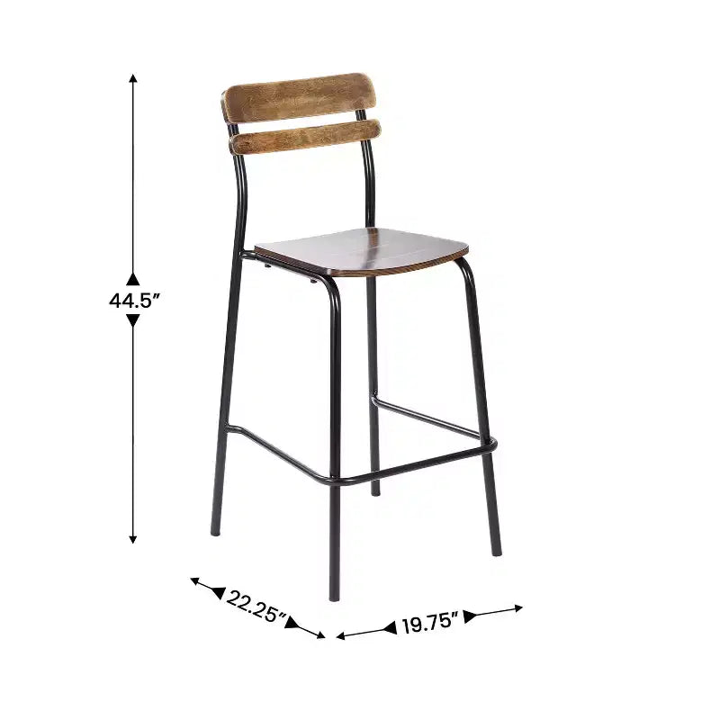 Lot de 2 tabourets de bar Flash Furniture Cyprus en bois massif de qualité commerciale avec structure en métal et finition antique
