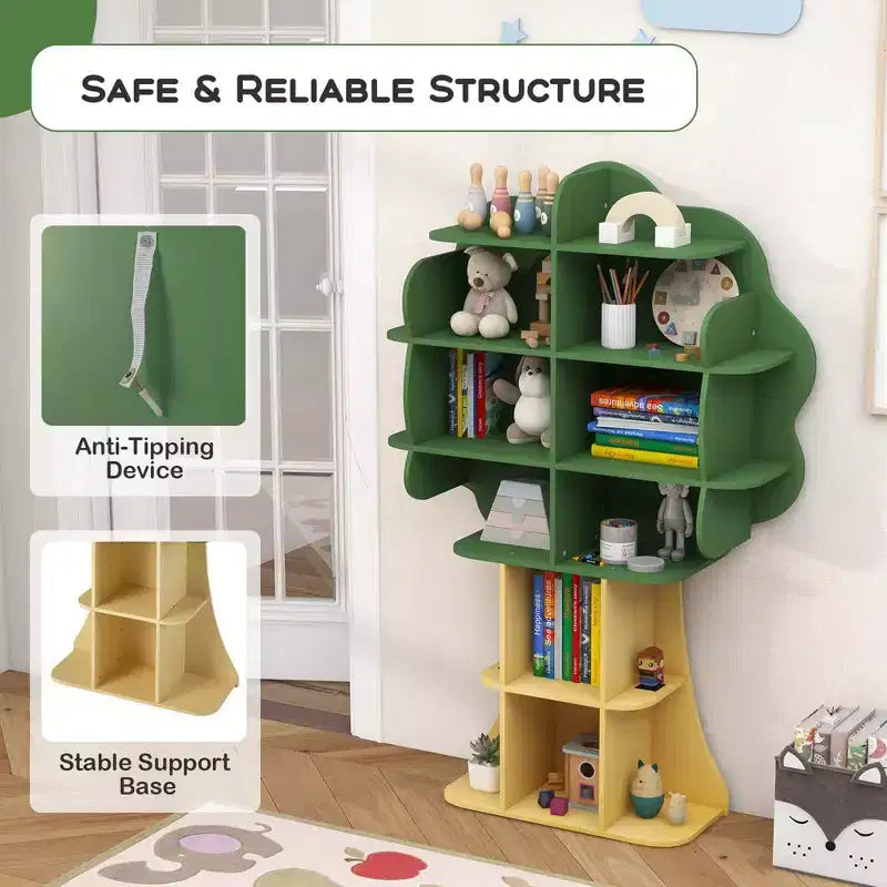 Bibliothèque en forme d'arbre Costway pour enfants, organisateur de jouets à 6 niveaux avec étagères ouvertes