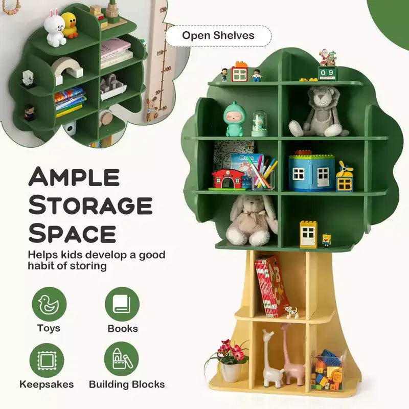 Bibliothèque en forme d'arbre Costway pour enfants, organisateur de jouets à 6 niveaux avec étagères ouvertes