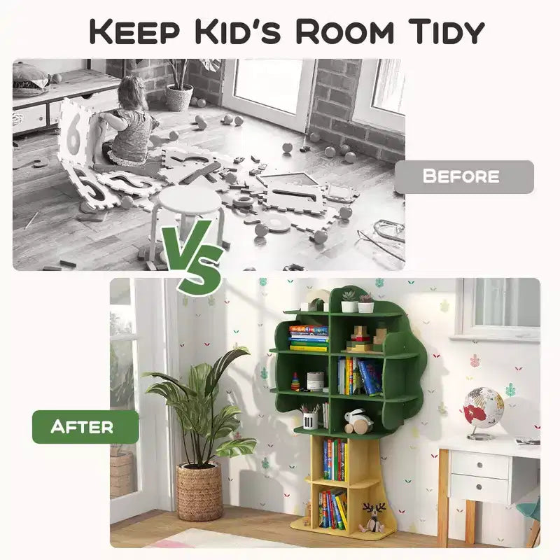Bibliothèque en forme d'arbre Costway pour enfants, organisateur de jouets à 6 niveaux avec étagères ouvertes