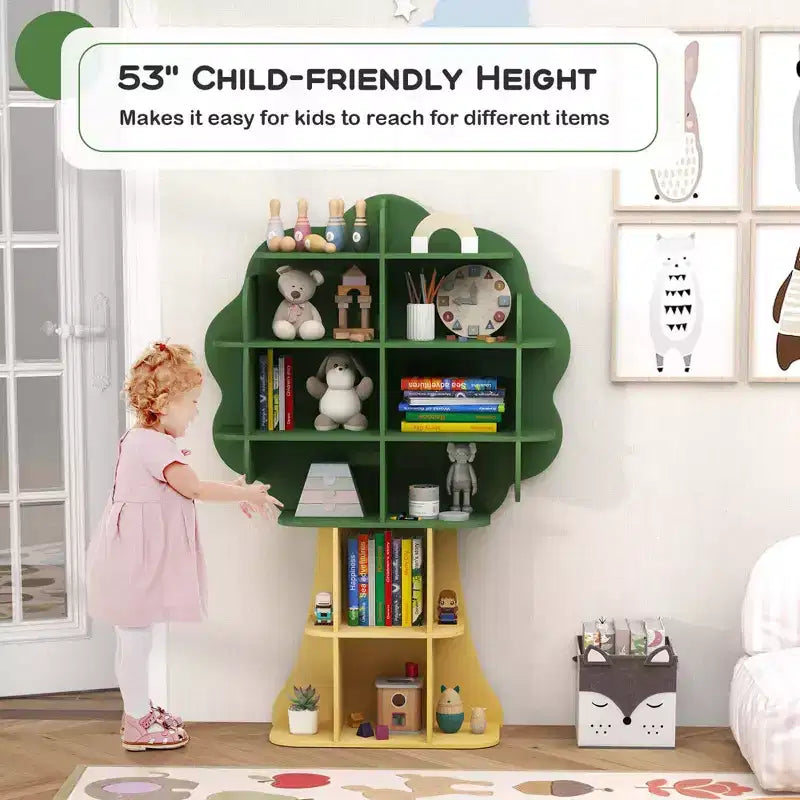 Bibliothèque en forme d'arbre Costway pour enfants, organisateur de jouets à 6 niveaux avec étagères ouvertes