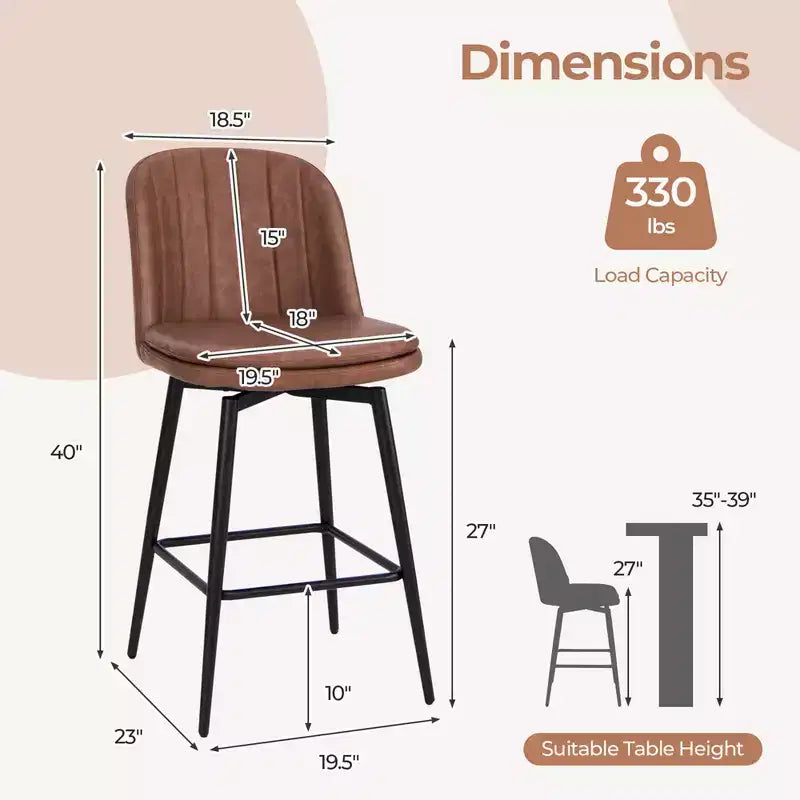Costway Tabourets de Bar Pivotants Lot de 2/4, Hauteur 68 cm, avec Siège Rembourré, Pieds en Métal et Repose-Pieds