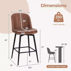 Costway Tabourets de Bar Pivotants Lot de 2/4, Hauteur 68 cm, avec Siège Rembourré, Pieds en Métal et Repose-Pieds