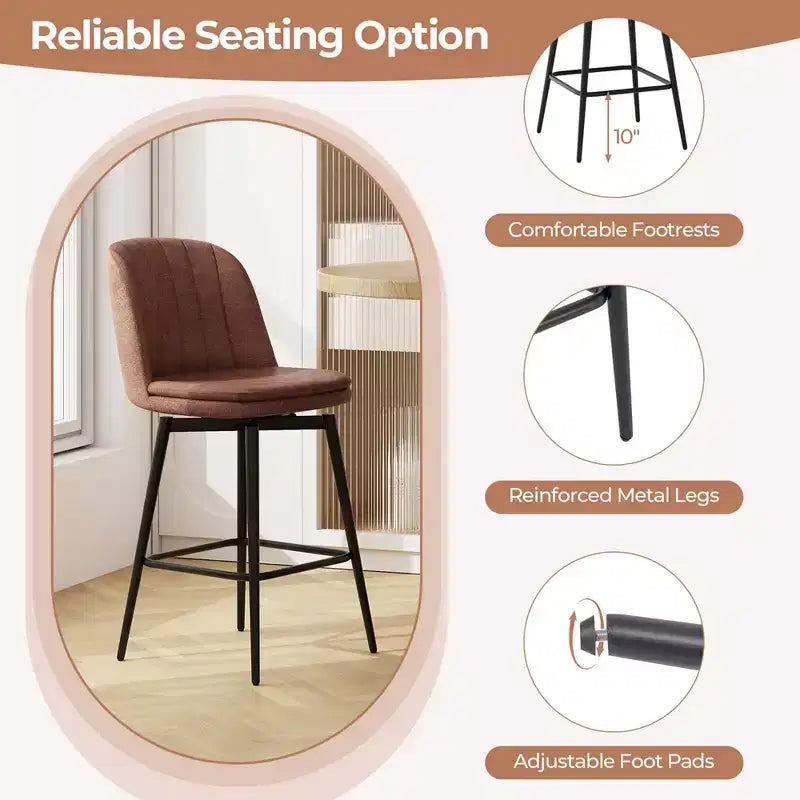 Costway Tabourets de Bar Pivotants Lot de 2/4, Hauteur 68 cm, avec Siège Rembourré, Pieds en Métal et Repose-Pieds