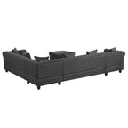 Canapé d'angle en lin 7 places en forme de U, grand canapé d'angle avec accoudoirs roulés de 132 cm et pouf - Morden Fort
