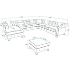 Canapé d'angle en lin 7 places en forme de U, grand canapé d'angle avec accoudoirs roulés de 132 cm et pouf - Morden Fort
