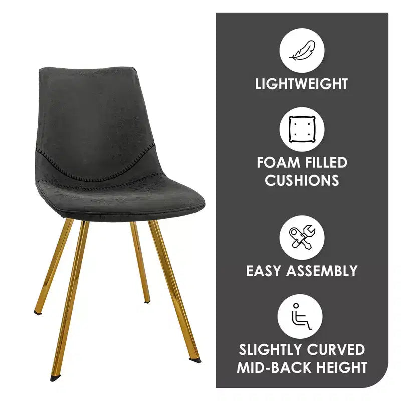 Lot de 2 chaises de salle à manger modernes LeisureMod Markley en similicuir avec pieds dorés, assise rembourrée, design élégant pour cuisine, salle à manger, bureau ou café