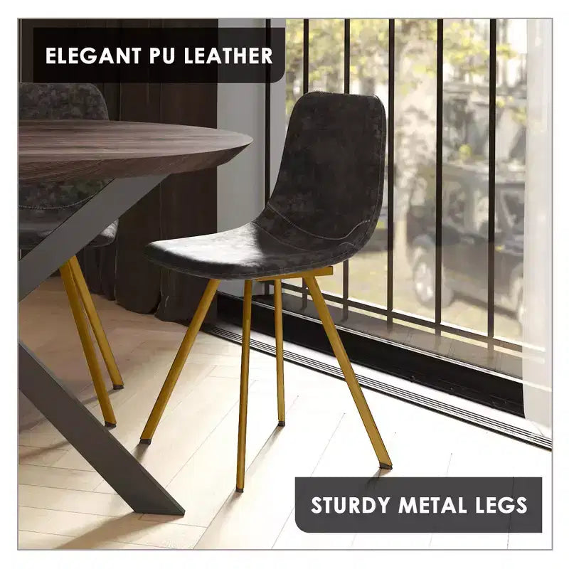 Lot de 2 chaises de salle à manger modernes LeisureMod Markley en similicuir avec pieds dorés, assise rembourrée, design élégant pour cuisine, salle à manger, bureau ou café