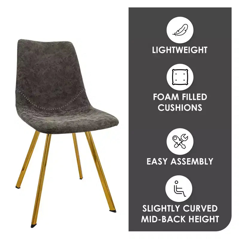 Lot de 2 chaises de salle à manger modernes LeisureMod Markley en similicuir avec pieds dorés, assise rembourrée, design élégant pour cuisine, salle à manger, bureau ou café